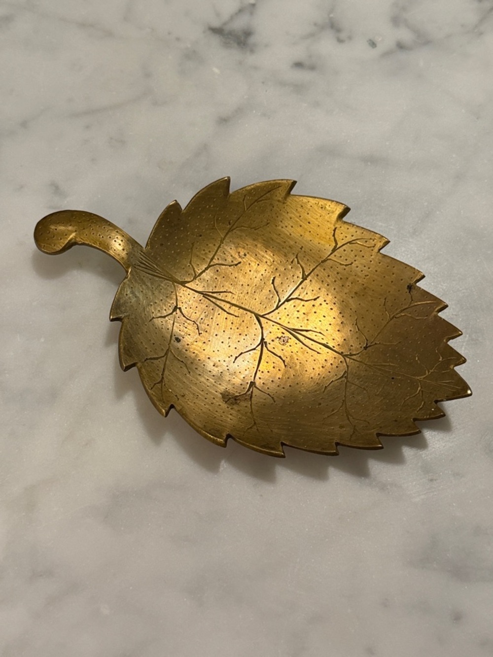 Vintage Small Brass Leaf Trinket Jewelry Holder Tray Made in India